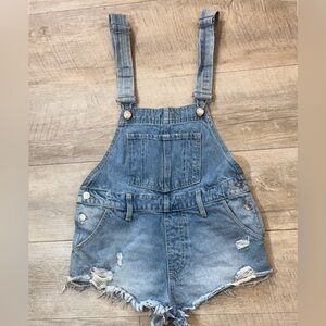 Free People We The Free Distressed Denim Short Overalls Size 24